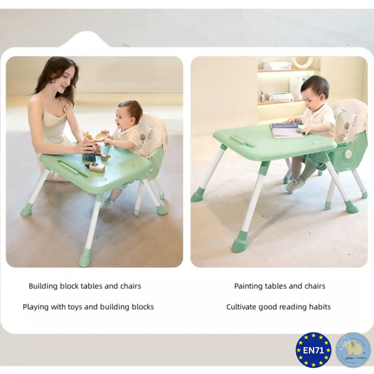 საბავშვო სკამ-მაგიდა - 2/1-ში მოდელი - Baby High Chair - Image 14